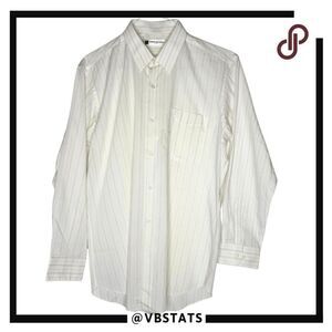 Pierre Balmain Paris Men's Striped Long Sleeve Button Up Shirt White‎ Size 41
